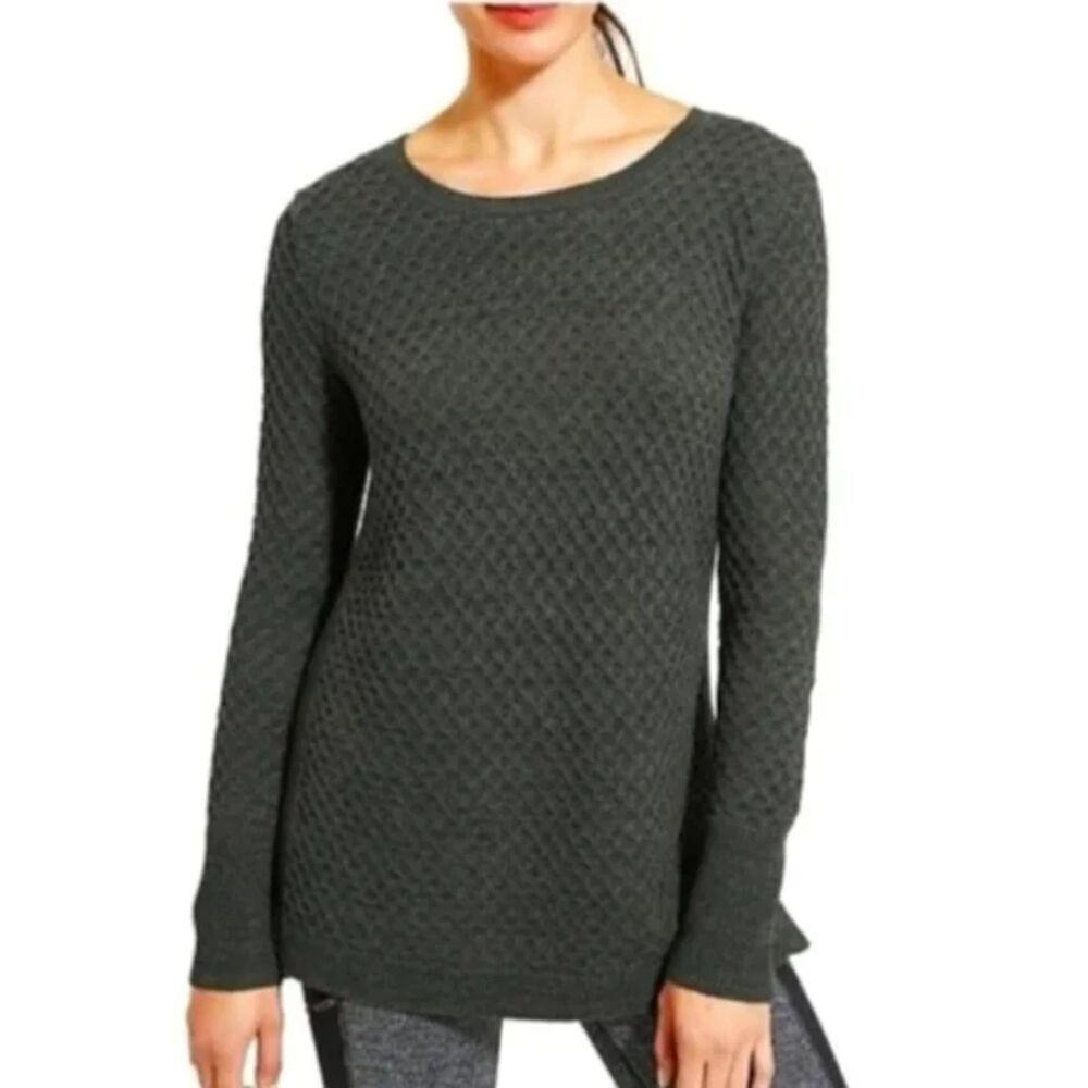 Athleta Dark Green Honeycomb Knit Extra Fine Merino Wool Tunic Sweater size XL